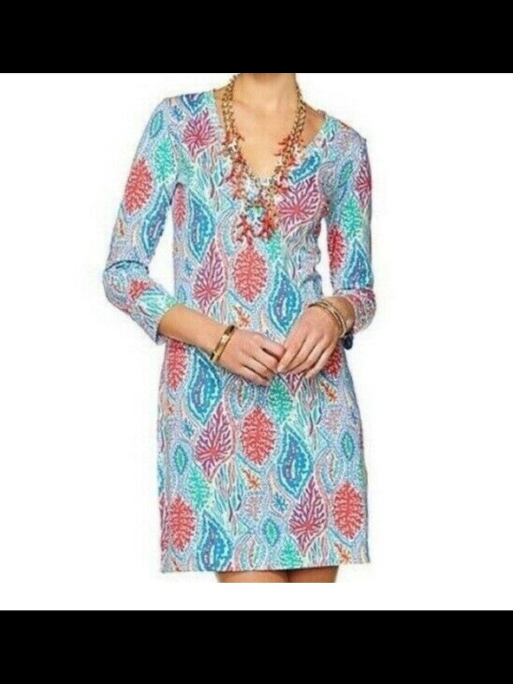 Lilly Pulitzer V-Neck Patterned Tunic — Red, Blue, Green